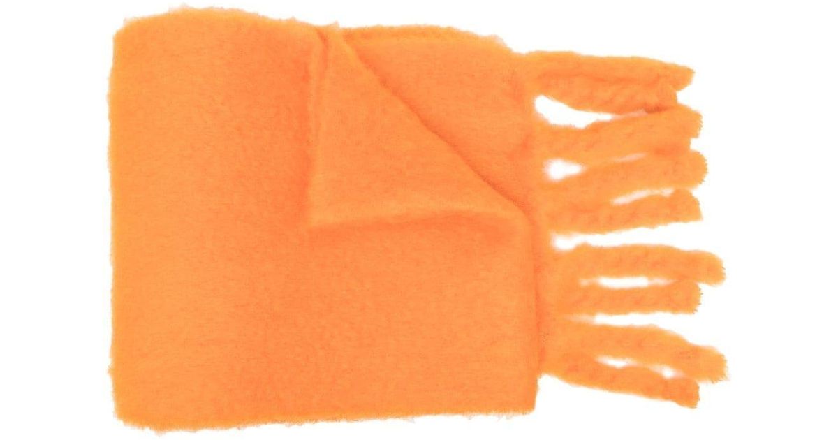 Loewe Wool Logo-patch Mohair Scarf in Orange | Lyst