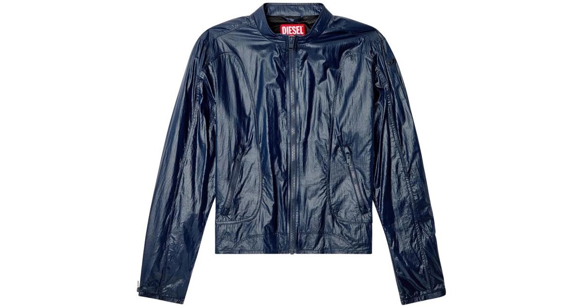 DIESEL Biker Jacket In Shiny Ripstop in Blue for Men | Lyst