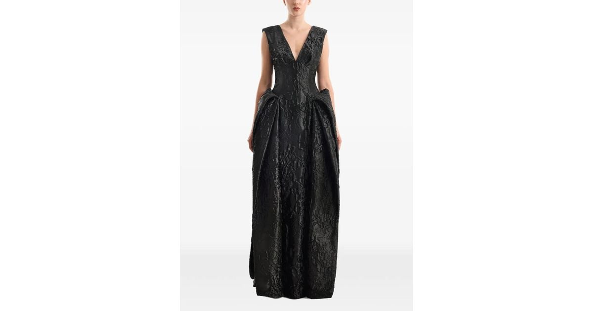 Gemy Maalouf V-Neck Jacquard Gown in Black | Lyst