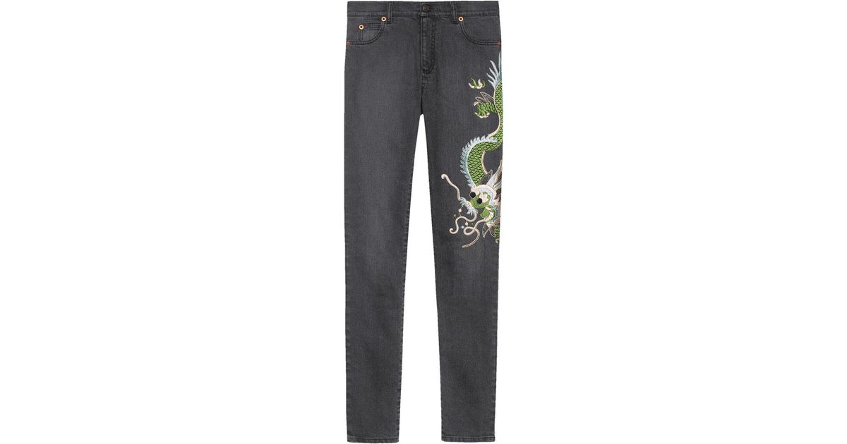 Gucci Dragon Embroidered Denim Skinny 