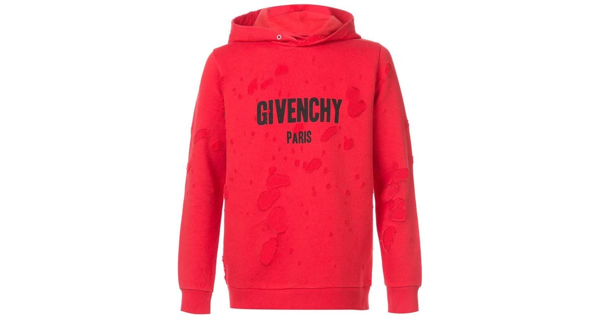red givenchy hoodie distressed