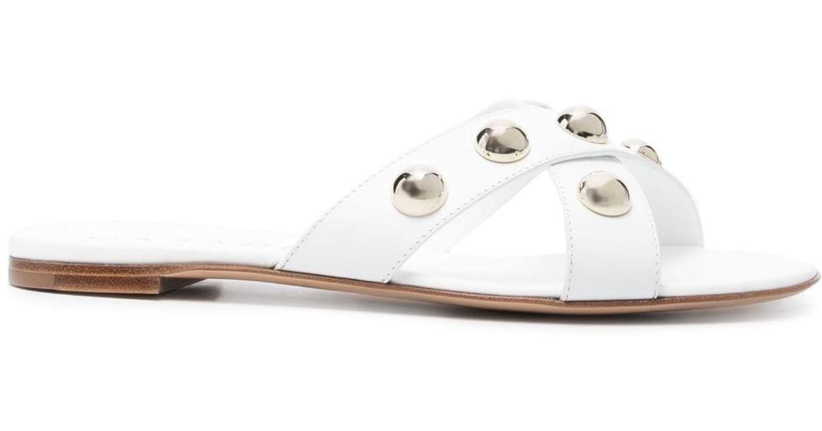 Casadei Ellen Studded Slide Sandals in White | Lyst