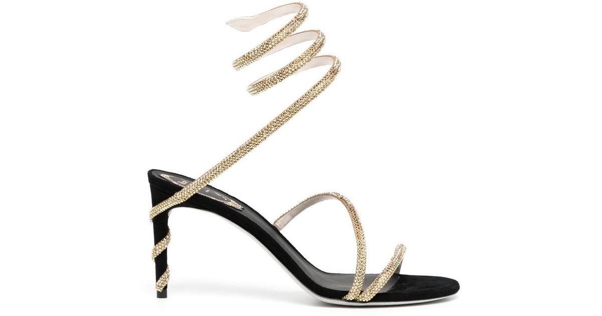 Rene Caovilla Margot Snake Crystal-embellished 80mm Sandals in Metallic ...
