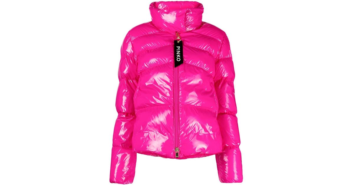 Pinko Quilted Zipped Puffer Jacket in Pink | Lyst