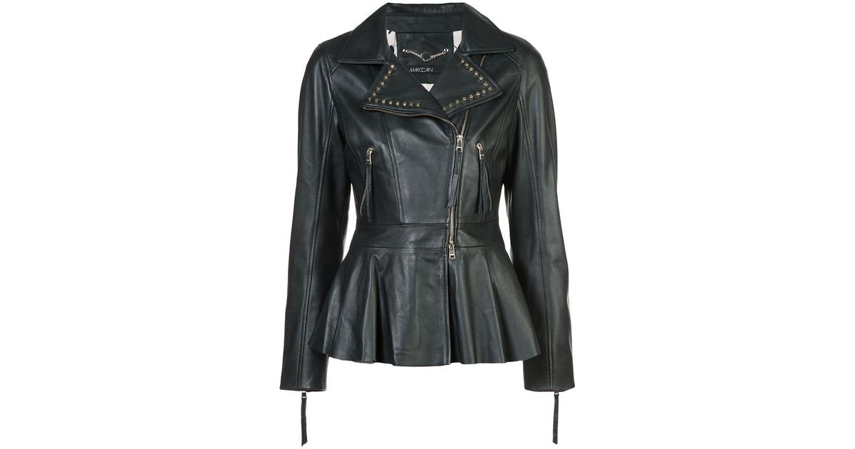 Marc Cain Peplum Biker Jacket In Black Lyst