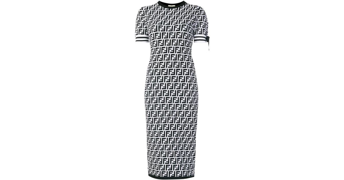 Fendi Logo Short-sleeve Sweater Dress in Black | Lyst