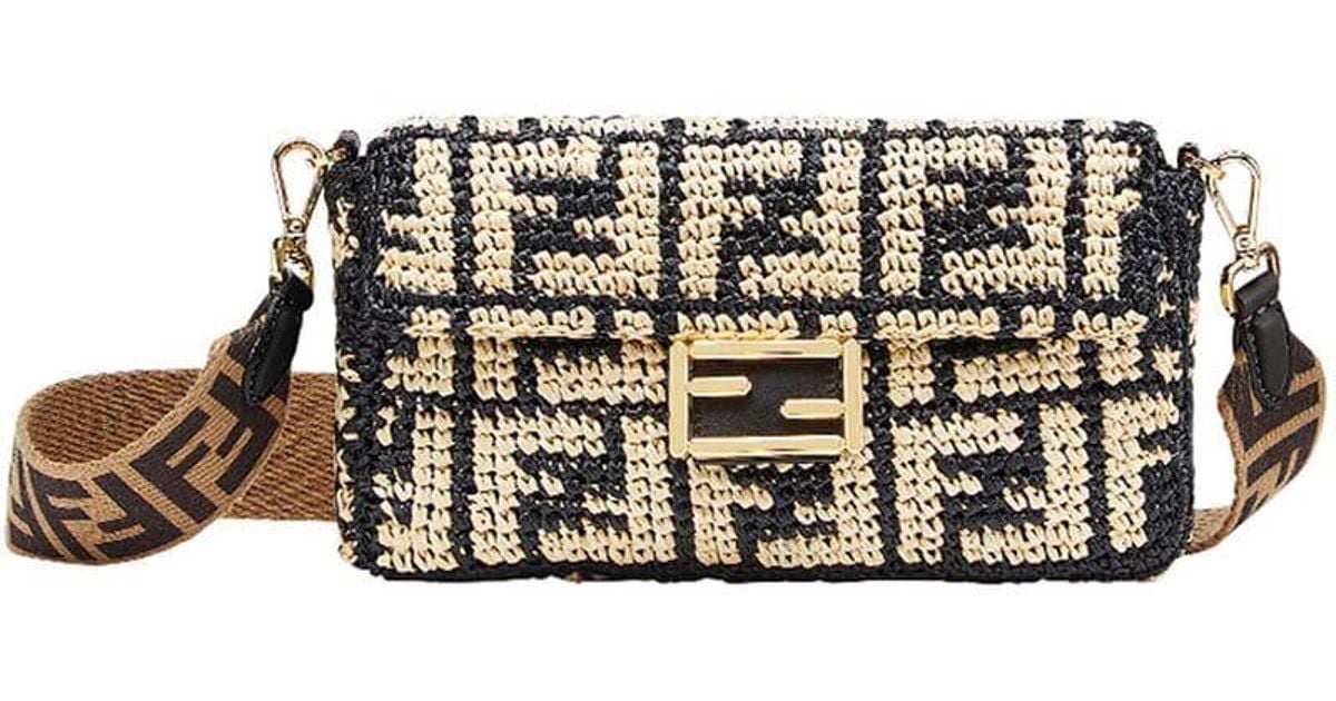 Fendi baguette hotsell raffia shoulder bag