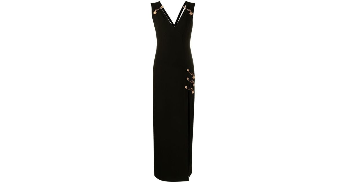 Versace Silk Safety Pin Floor-length Dress in Black | Lyst