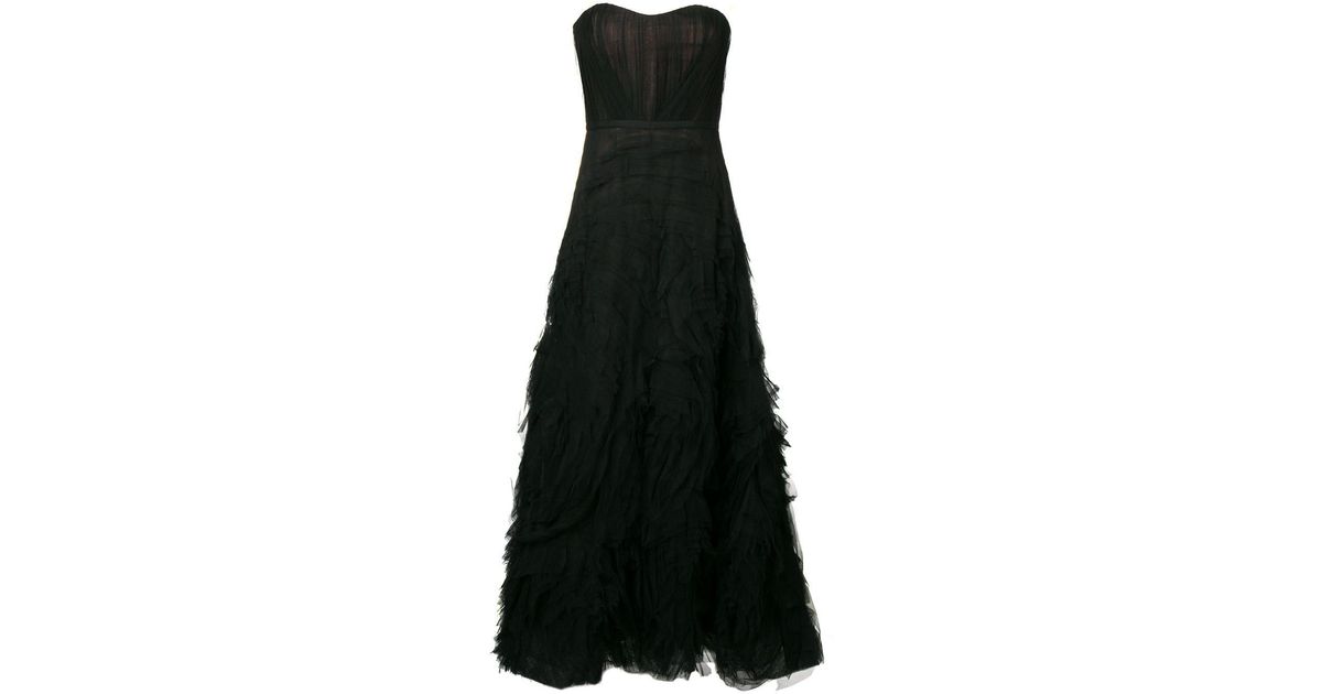 Marchesa notte Strapless Textured Tulle Gown in Black | Lyst UK