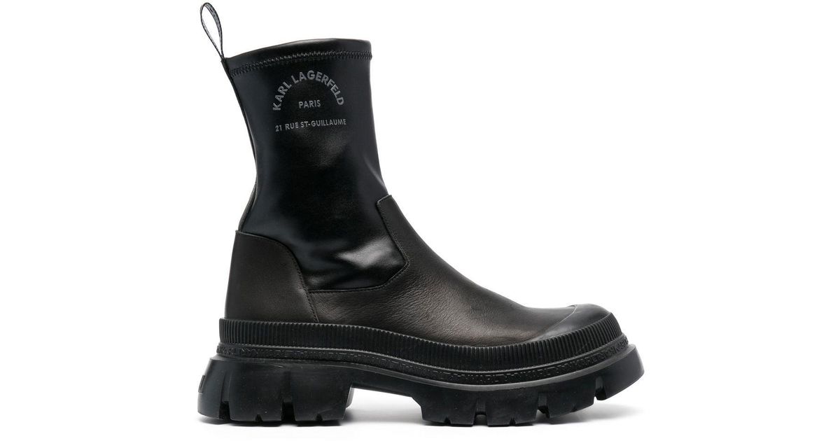 Karl Lagerfeld Leather Trekka Max Midi Boots in Black | Lyst
