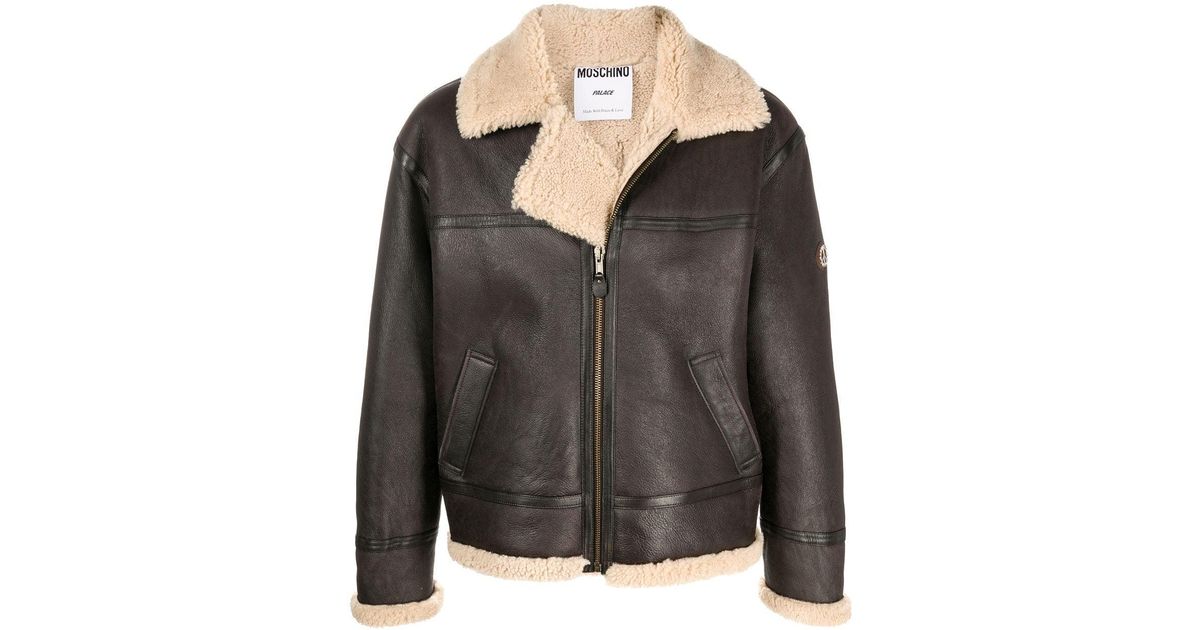 Moschino X Palace Hug Me Shearling Aviator Jacket in Brown | Lyst