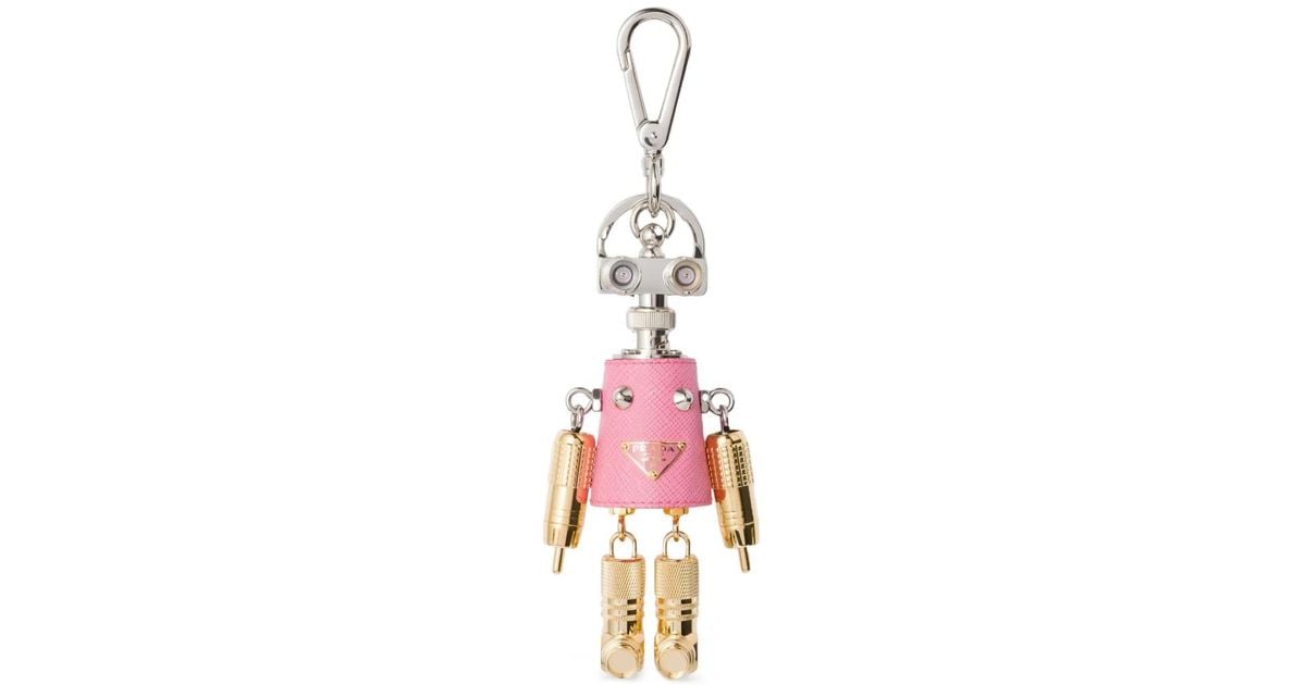 Prada Robot Saffiano Leather Keyring Charm in Pink | Lyst