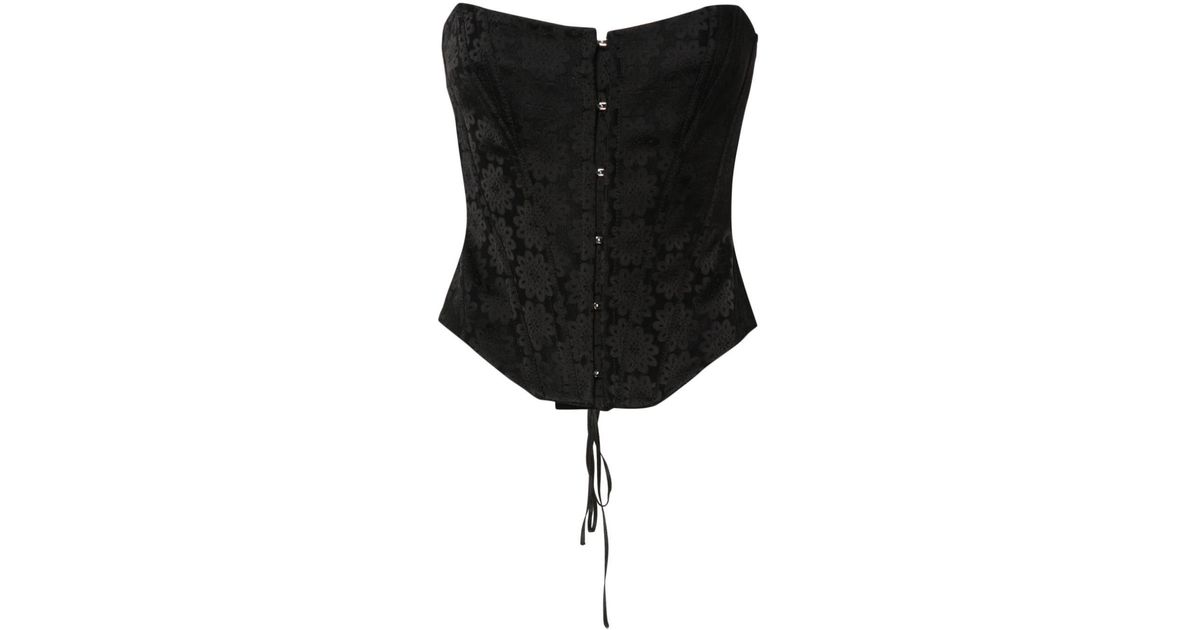 Black floral jacquard corset top