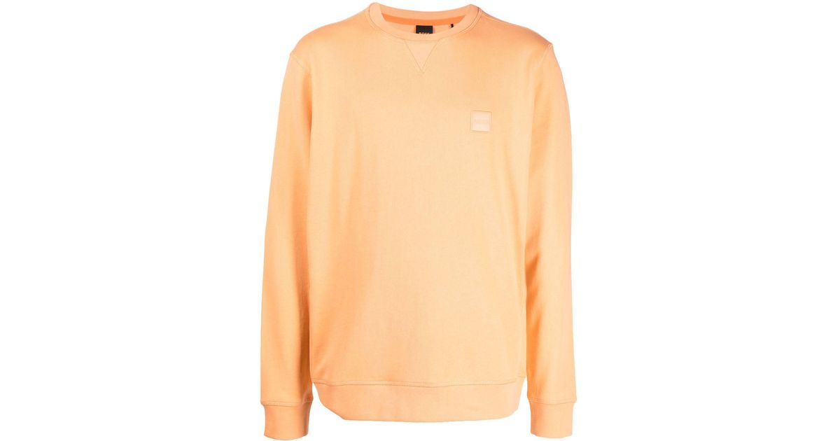 BOSS by HUGO BOSS Logo-patch Cotton Sweatshirt in Orange for Men | Lyst