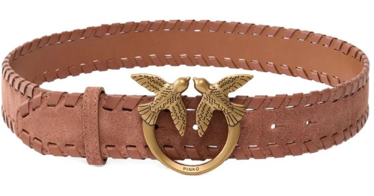 Pinko Brown Leather Belt with Gold Love Birds Buckle - Large Pinko Double Face Belt With Love Birds Buckle 3 Cm Brown  main image 2