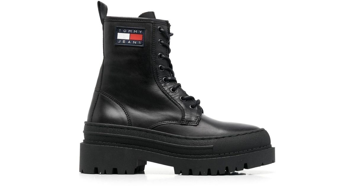 Tommy Hilfiger Denim Logo-patch Lace-up Combat Boots in Black | Lyst UK