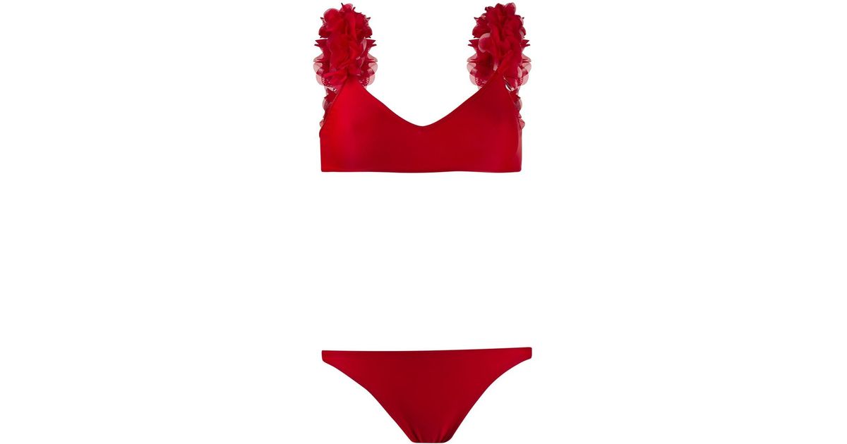red bikini with white trim