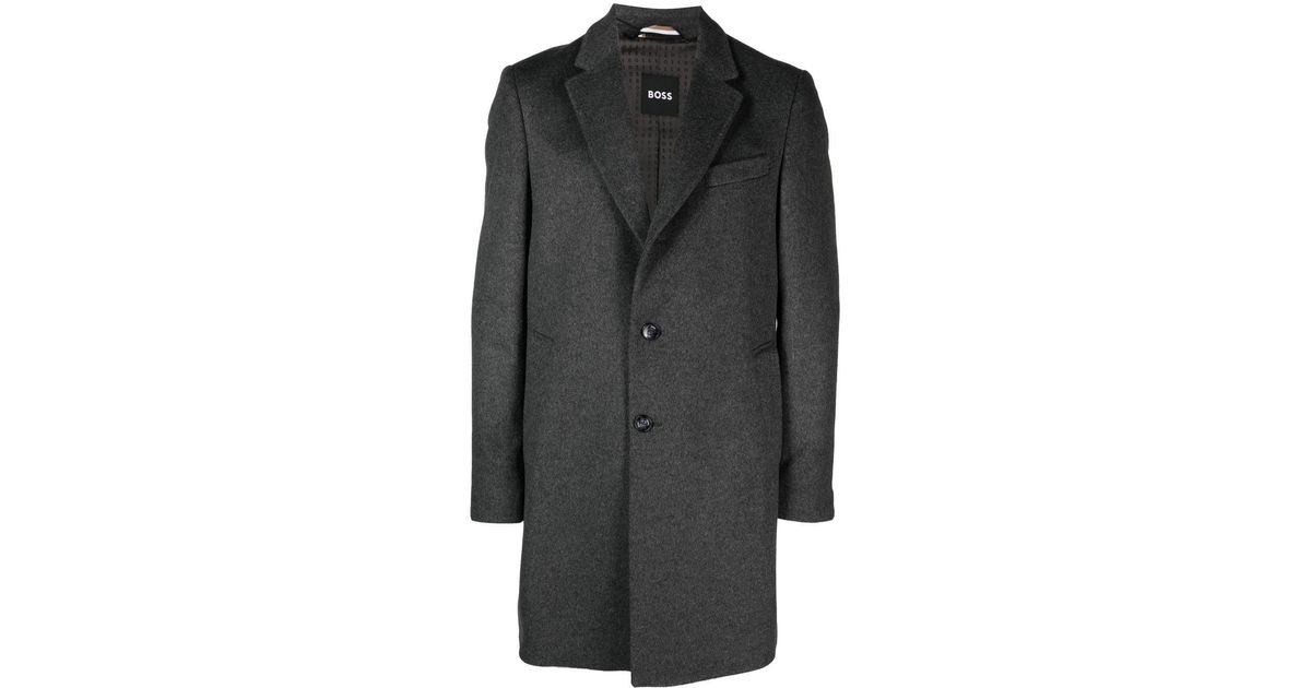 BOSS Single-breasted Wool Coat in Black for Men | Lyst