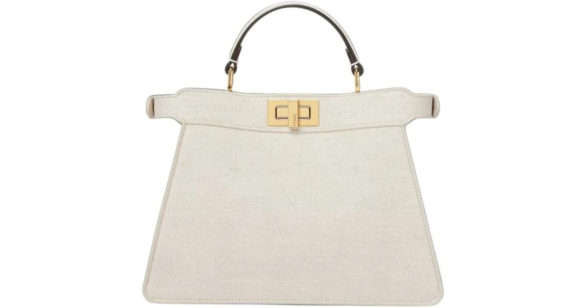 Lockable Handbag Fendi Small Peekaboo Iseeu Embroidered Tote Bag in Natural | Lyst UK