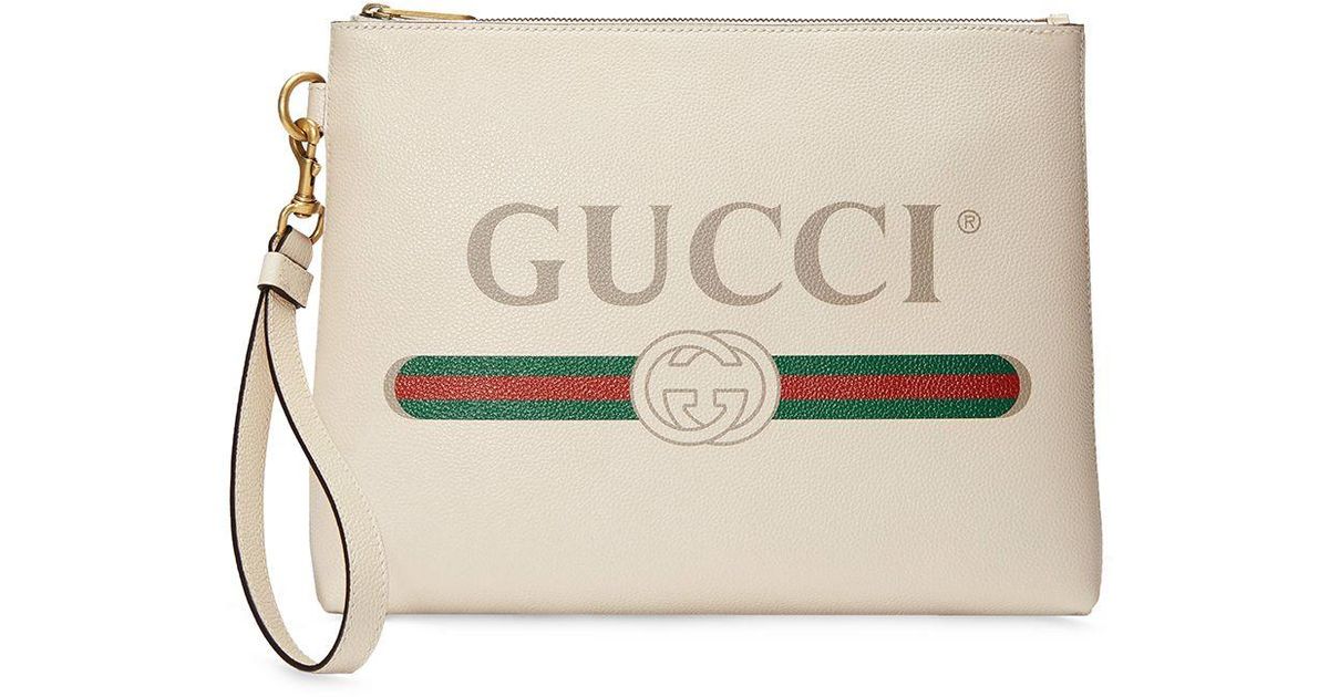 Gucci Leather Logo Print Clutch Bag in White for Men Lyst UK