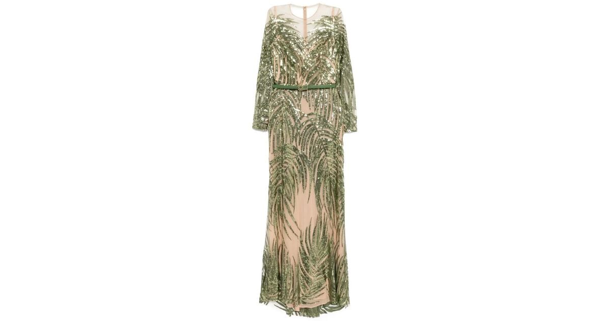 Elie Saab Embroidered Tulle Long Dress in Green | Lyst Elie Saab Embroidered Tulle Long Dress in Green | Lyst
