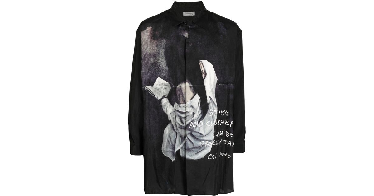 Yohji Yamamoto Graphic-print Long-sleeve Shirt in Black for Men | Lyst