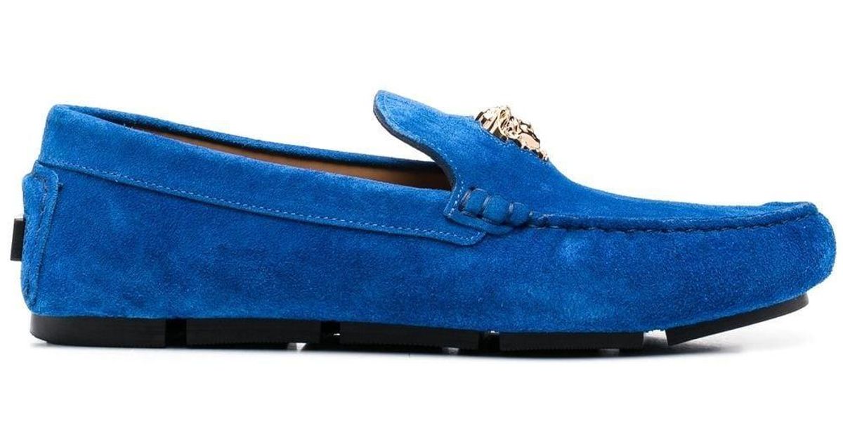 Versace Medusa Head-plaque Suede Loafers in Blue for Men | Lyst