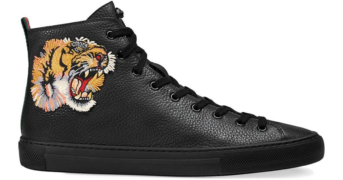 Gucci Leer Leren High-top Sneaker Met Tijger in het Zwart voor heren - Lyst