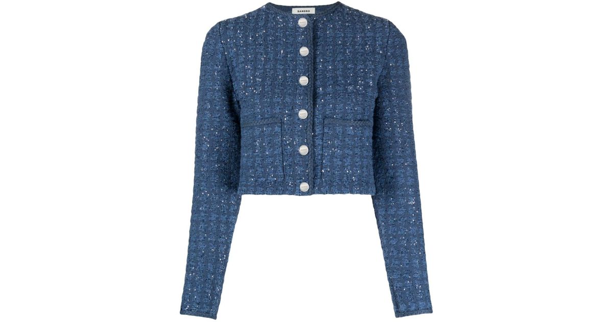 sandro-blue-Veste-crop-en-