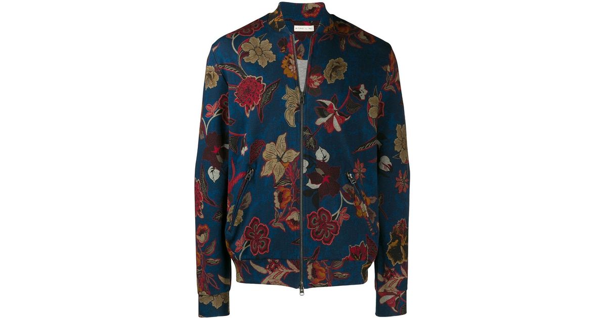 Etro Cotton Floral Print Bomber Jacket in Blue for Men - Lyst