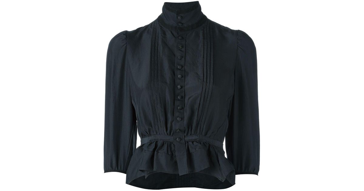 high collar black blouse