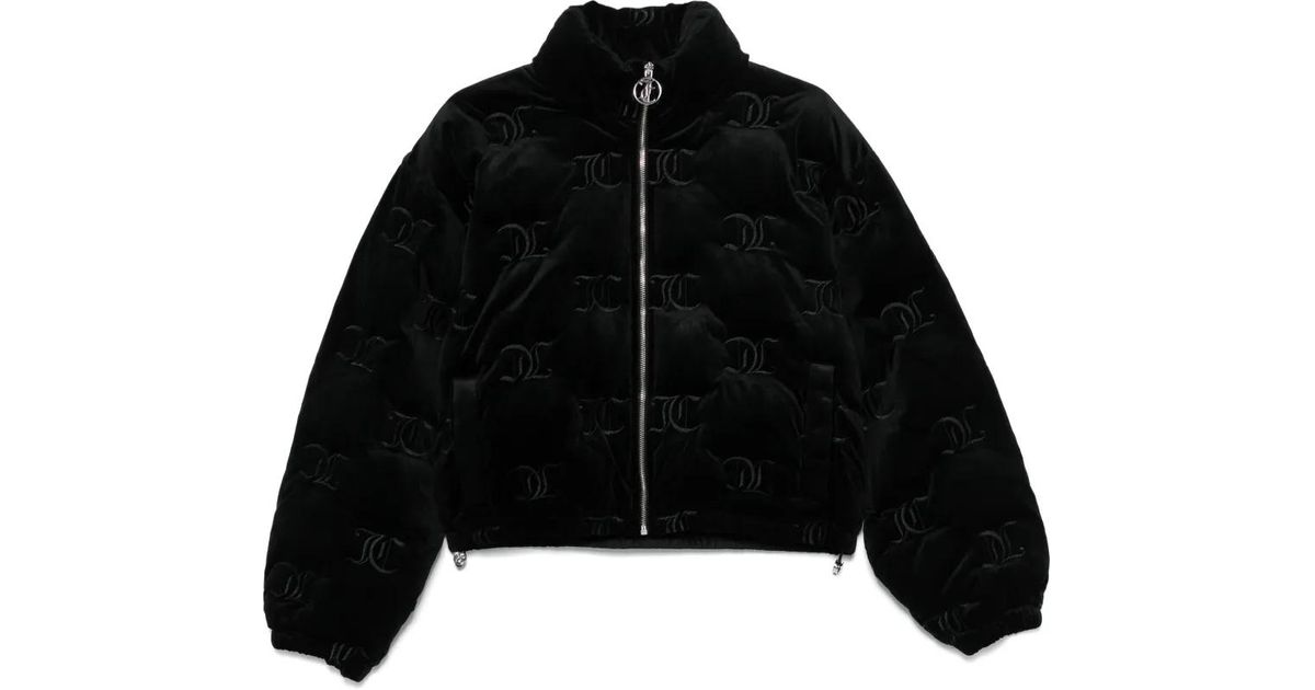 Juicy Couture Monogram Logo Puffer Jacket in Black | Lyst
