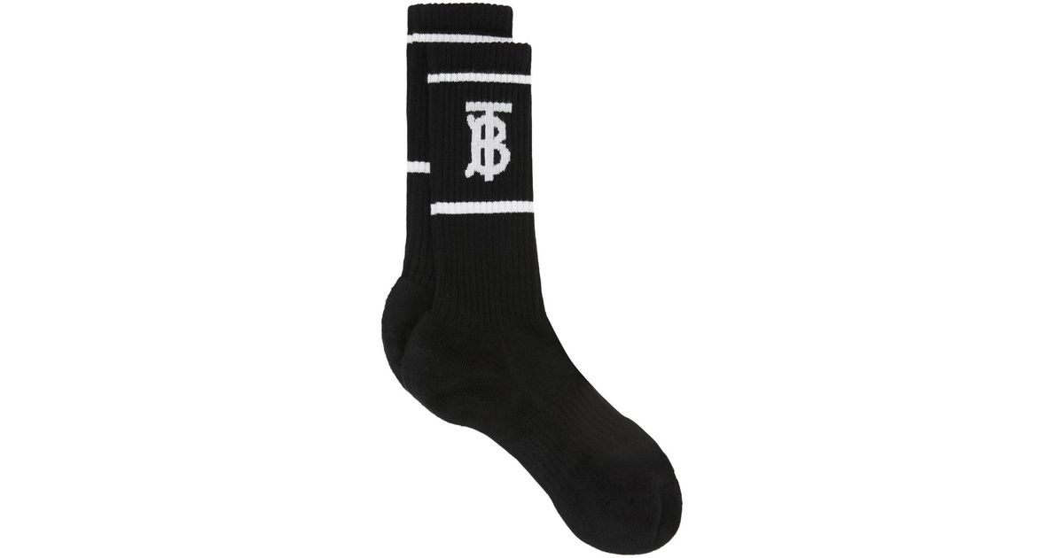 Burberry Cotton Tb Logo Ankle Socks in Black | Lyst UK