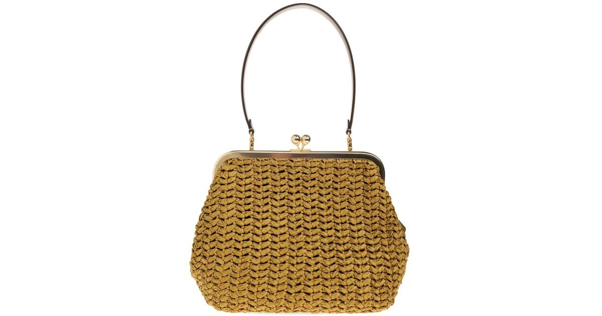 レディース COACH Kiss Lock Leather Frame Bag Yellow