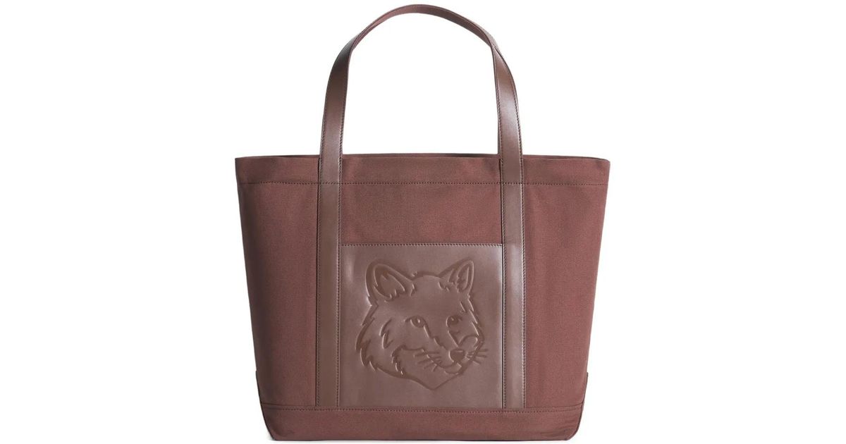 Maison Kitsuné Large Fox Head Tote Bag in Brown | Lyst