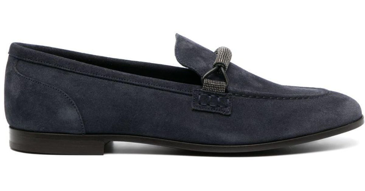 Brunello Cucinelli Crystal-embellished Suede Loafers in Blue | Lyst