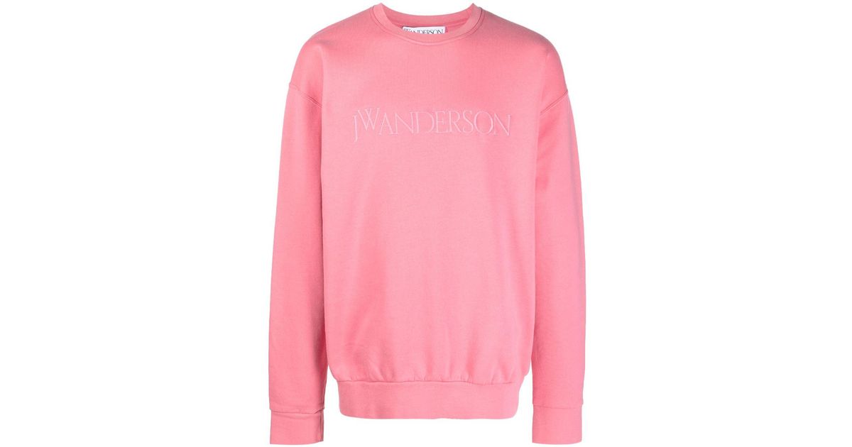 JW Anderson Logo-embroidered Cotton Sweatshirt in Pink for Men | Lyst