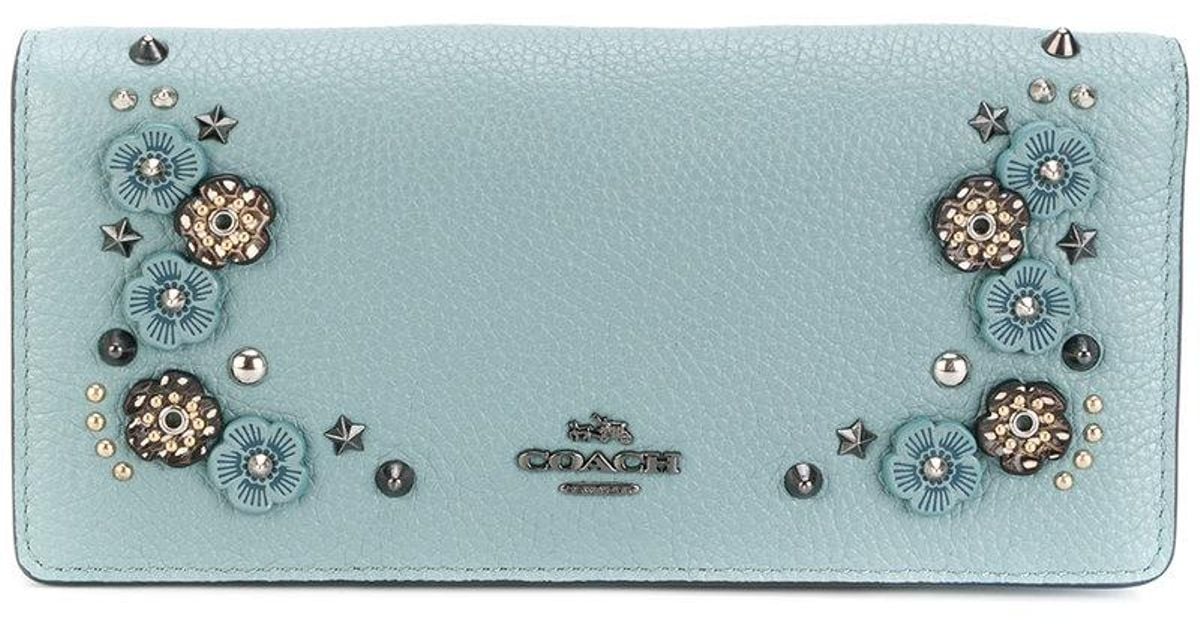 Coach Logo Embellished Embroidery Full Zip Small Wallet Wristlet