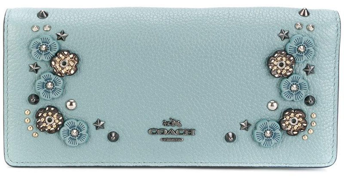 COACH Floral Embroidered Wallet in Blue Lyst