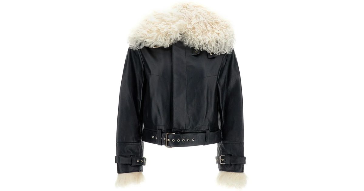 Wales Bonner Fur-Collar Belted Jacket in Black | Lyst UK
