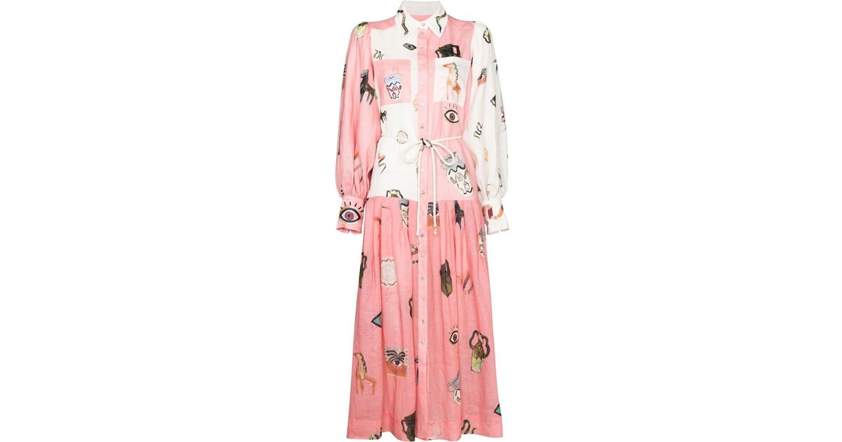 ALÉMAIS Linen Cleo Patchwork-print Shirt Dress in Pink | Lyst Canada