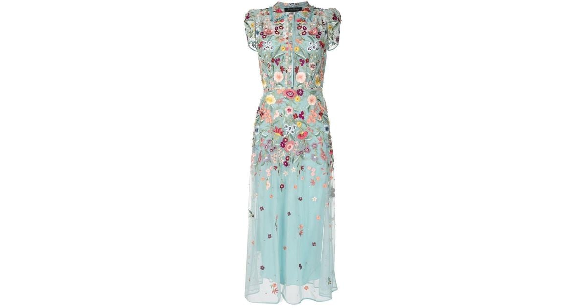 Jenny Packham Petuwia Floral-embroidered Midi Dress in Blue | Lyst UK