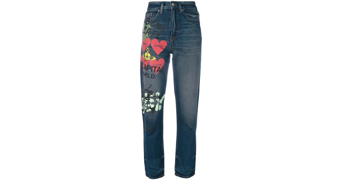 Vivienne Westwood Anglomania Denim Graphic Printed Jeans in Blue 