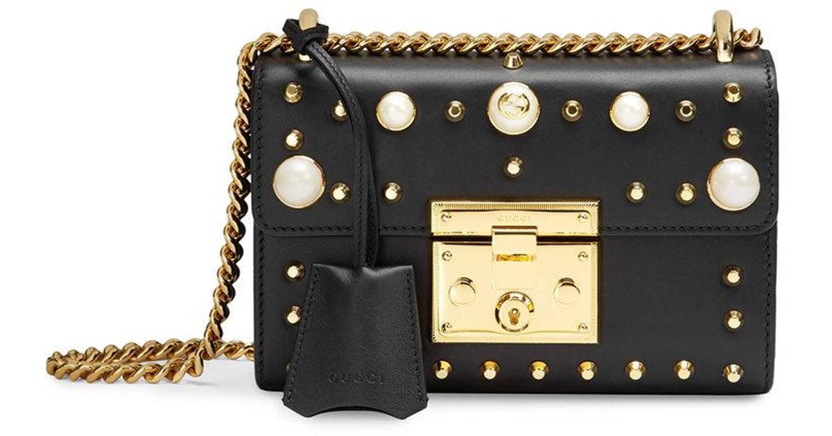 Gucci Padlock Studded Leather Shoulder Bag in Black Lyst Australia