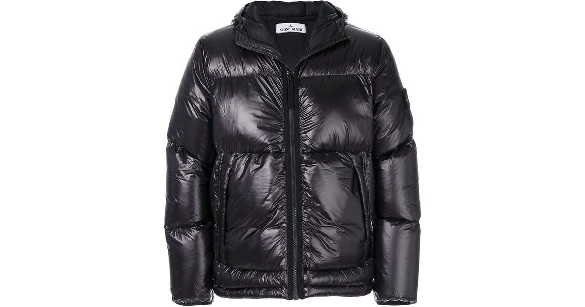 Stone Island Synthetic Glossy Puffer Jacket in Black for Men | Lyst
