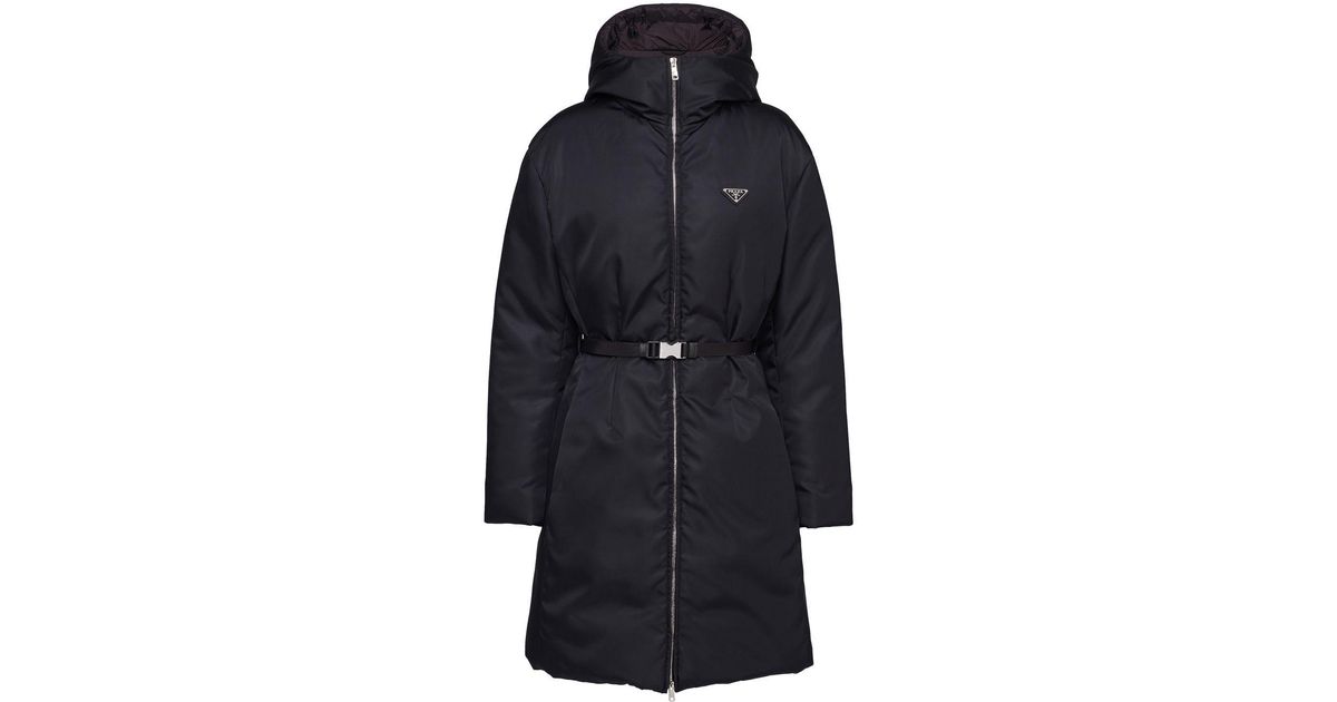 Prada Re-nylon Hooded Down Coat in Blue