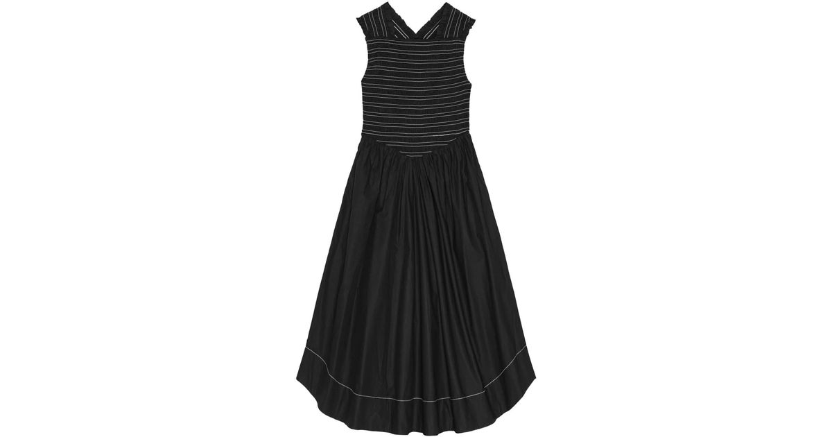 ganni black washed stretch cotton smock midi dress Ganni Black Washed Stretch Cotton Smock Midi Dress