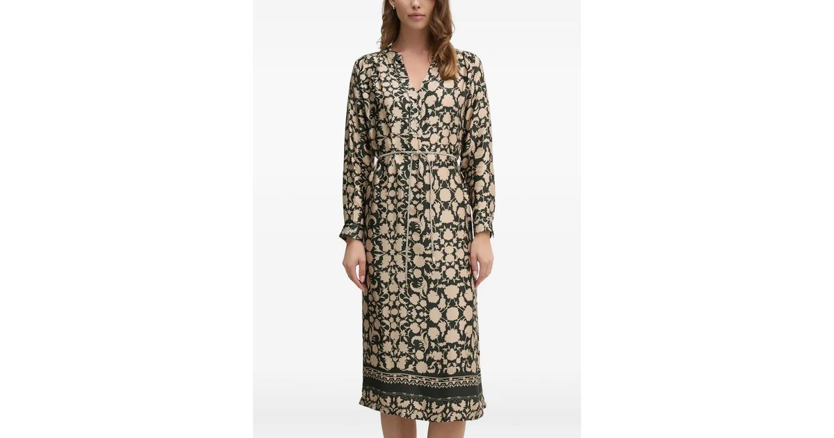 La Petite Francaise Redevable Floral-Print V-Neck Midi Dress in Natural ...