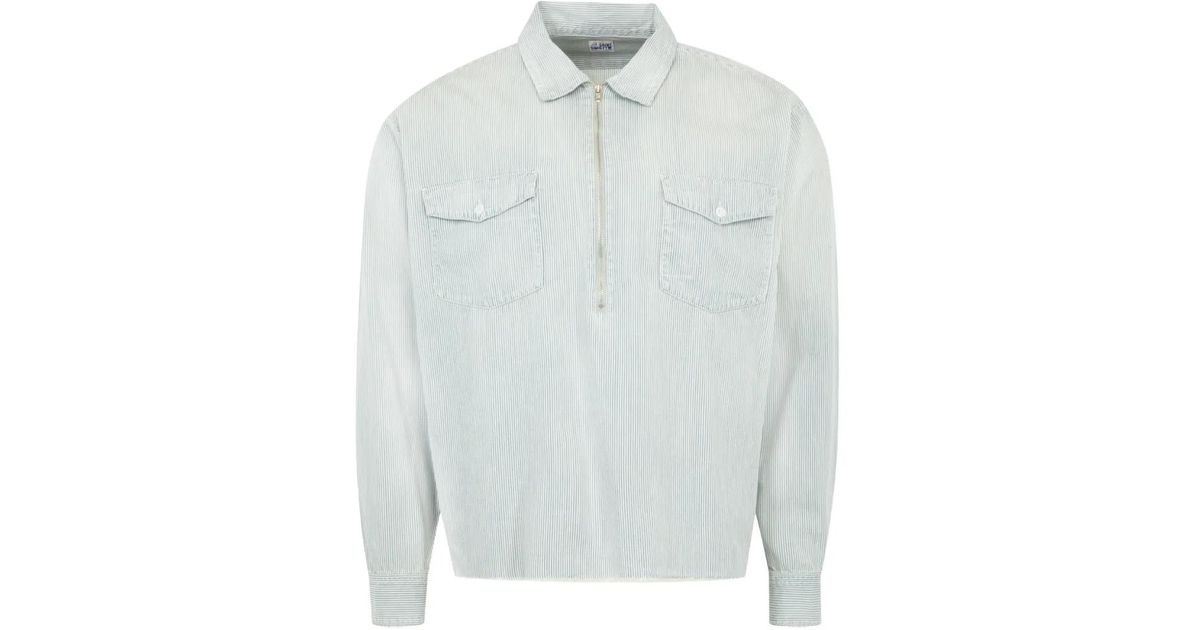 トップス SAINT Mxxxxxx Hickory Shirt Stripe SAINT Mxxxxxx Hickory-Stripe Zip-Up Shirt in White for Men | Lyst