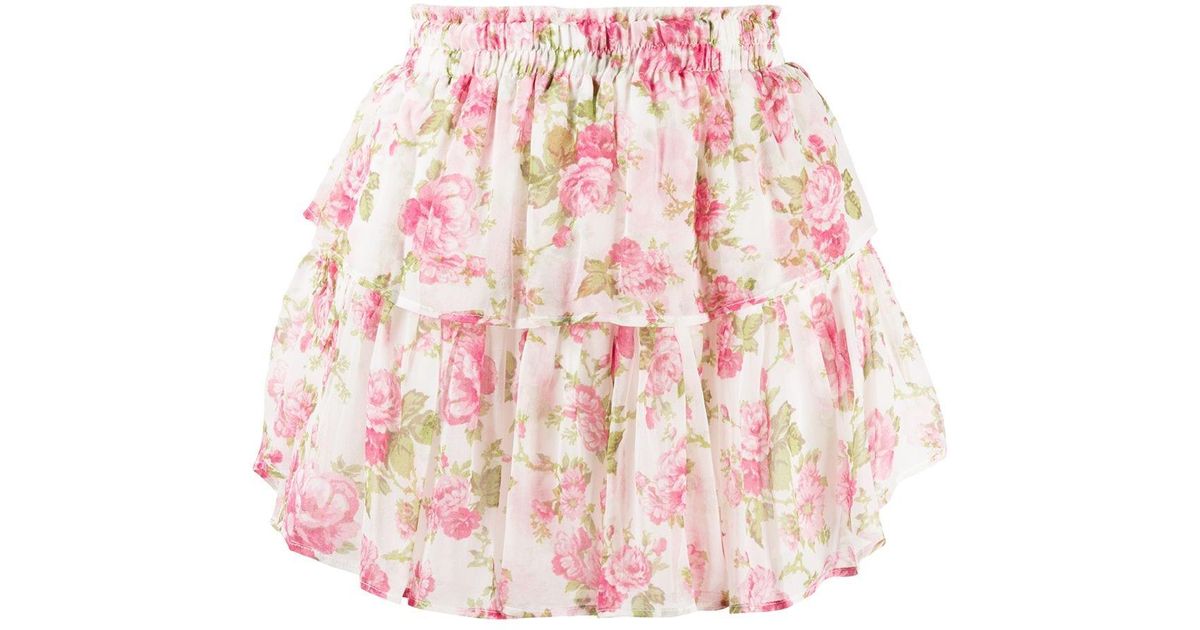 LoveShackFancy Silk Ruffle Mini Skirt in Pink - Lyst